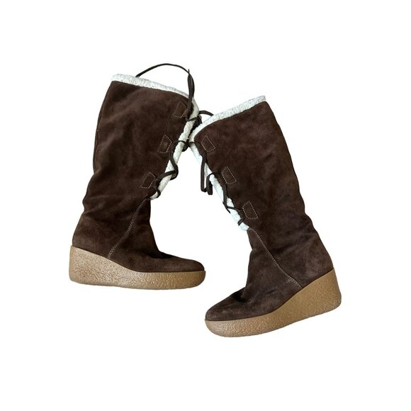MICHAEL KORS Brown Suede Platform Lace up Boots Size 7.5 - Picture 1 of 6